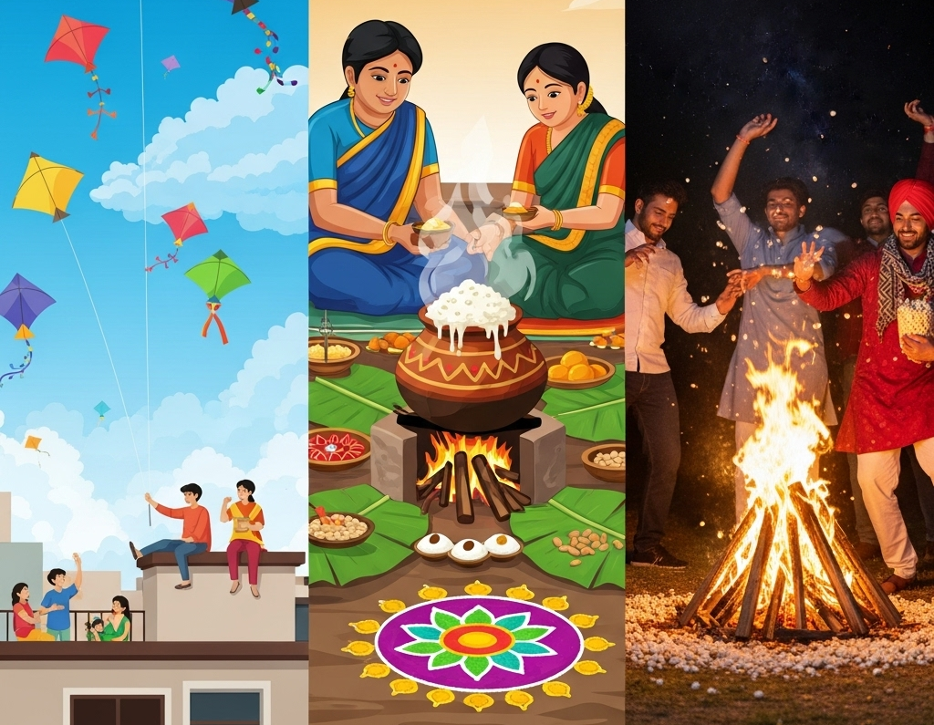 Happy Makar Sankranti, Pongal, and Lohri Celebration Happy Makar Sankranti, Pongal, and Lohri Celebration
